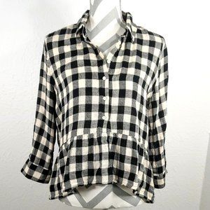 Trovata Chrissy Peplum Buffalo Check Shirt Size S